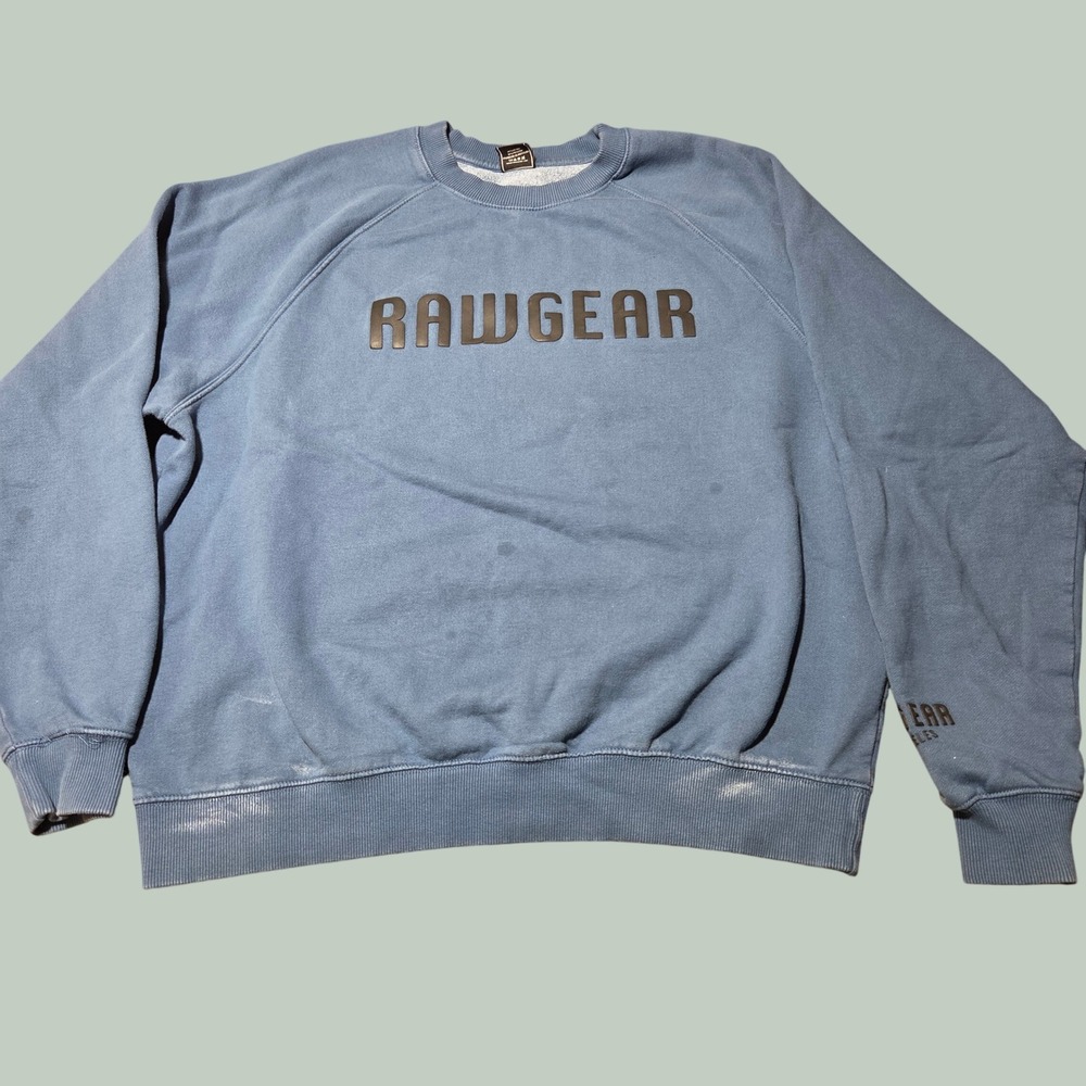 Rawgear Mens Crewneck Sweatshirt XL Blue Raglan Sleeve Logo Pullover Gym Wear